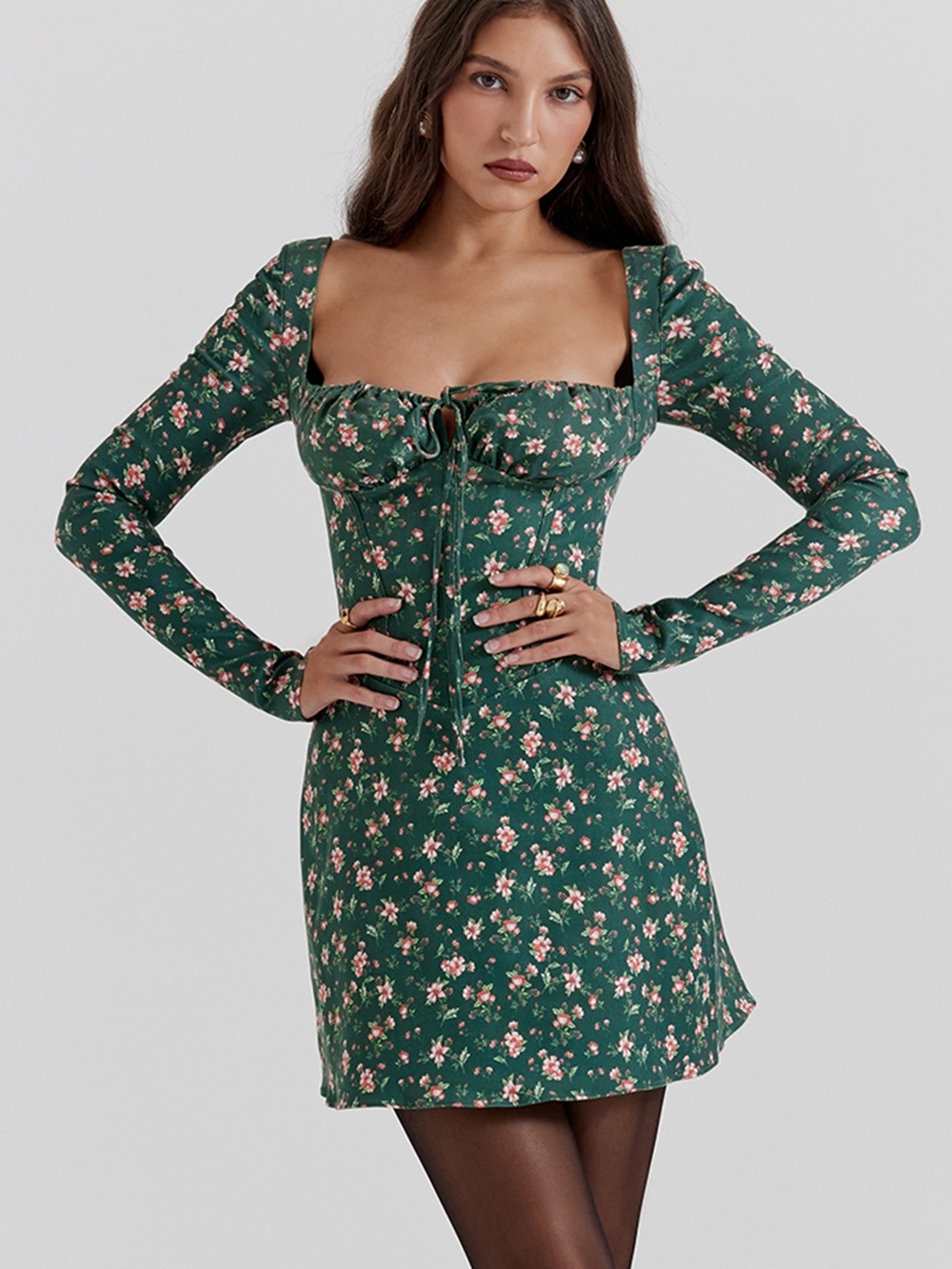 House of CB Malika Green Floral Corset Mini Dress Size S